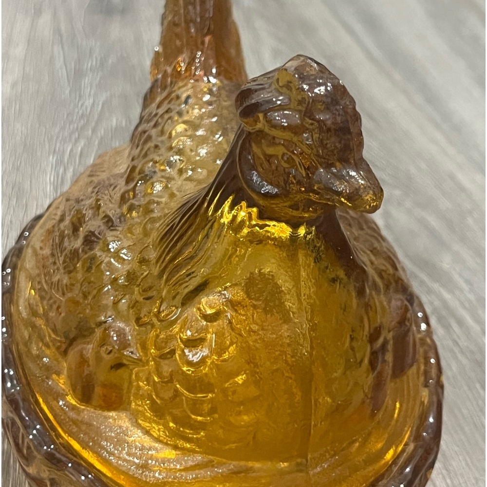 Vintage Amber Glass Nesting Hen Chicken Dish L E Smith - Picture 8 of 9